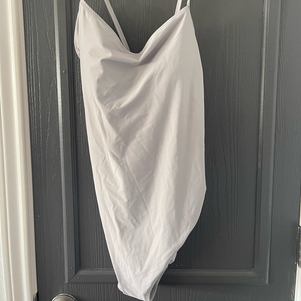 SKIMS Chrome recycled swim one piece.